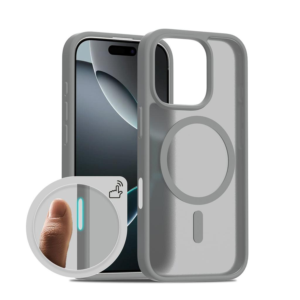For Apple 17pro Max Transparent Black 2-in-1 Mobile Phone Case Frosted Magnetic AI Smart Button 16e Mobile Phone Case