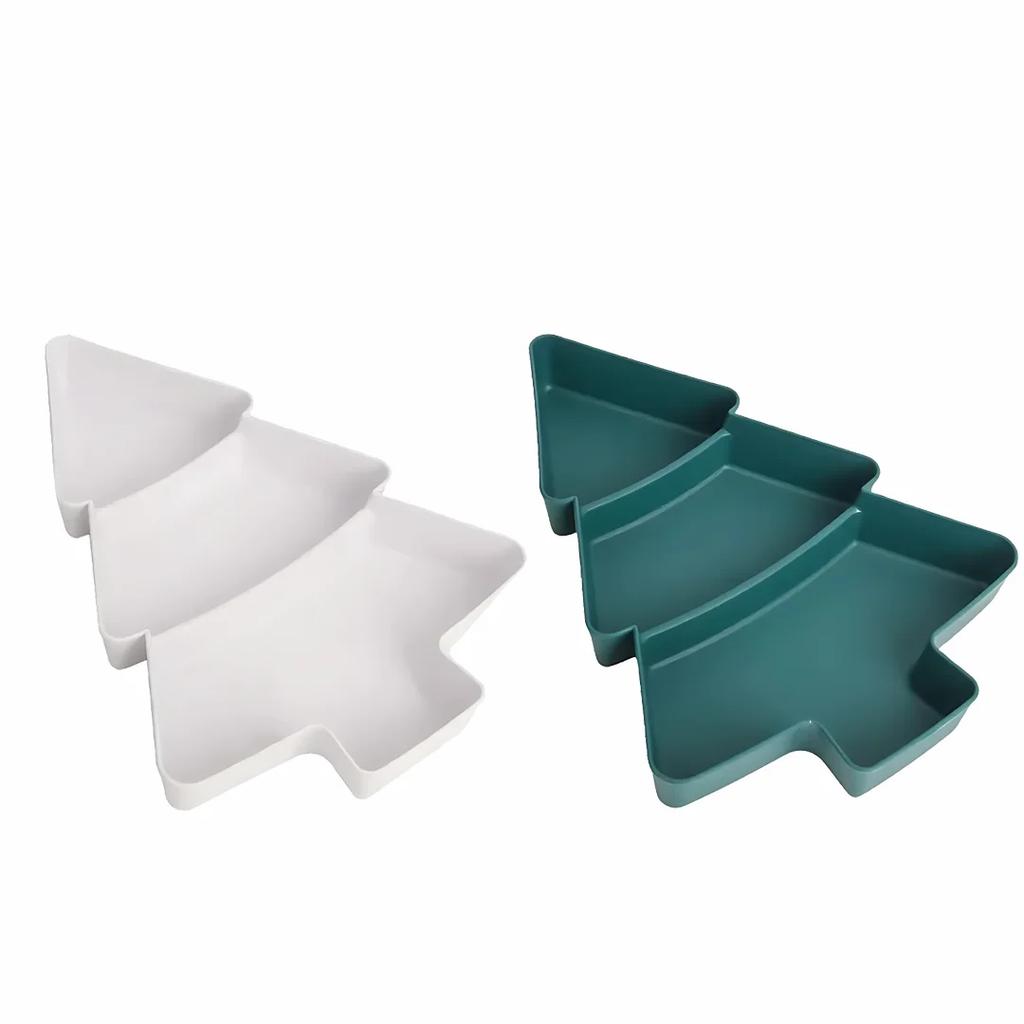 Christmas Tree Plates Plastic Christmas Trays Snack Service Trays 3-bedroom Multifunctional Food Trays Christmas Party Supplies