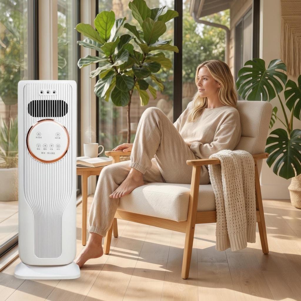 Cool and Warm Air Fan FourSeason Column with Remote Control Oscillating Appliance for Light