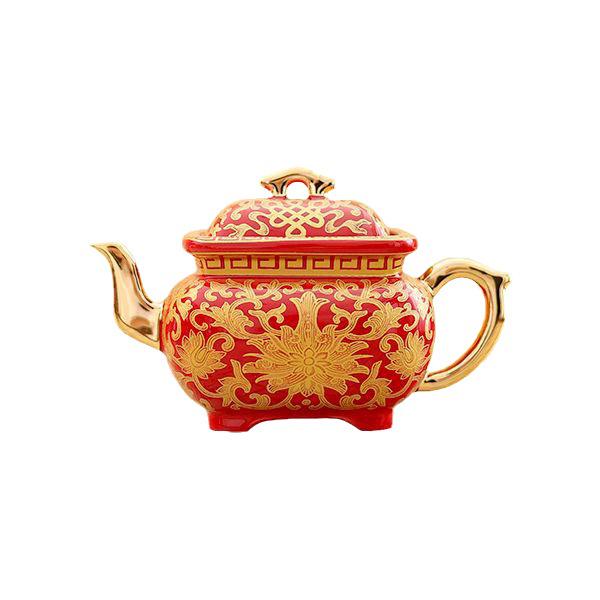 Hand-Painted Enamel Gilded Square Ceramic Teapot Set with Gift Box