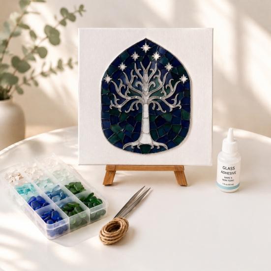 Stress Relief Creative Hobby DIY Mosaic Art Kit, Fantasy Circular Door Tile Craft Sea Glass Project Kit for Adults Beginners, Handmade Gift