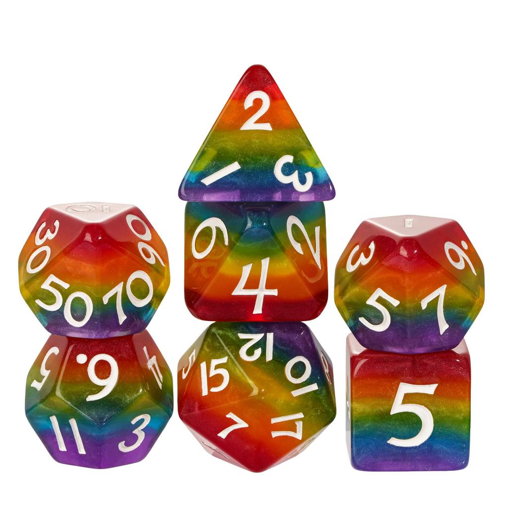 Cusdie 7Pcs Pride Flag Dice DND Trans-Pride D&D Dice Multicolor D4-D20 Polyhedral Dice Set for Role Playing Game Board Games