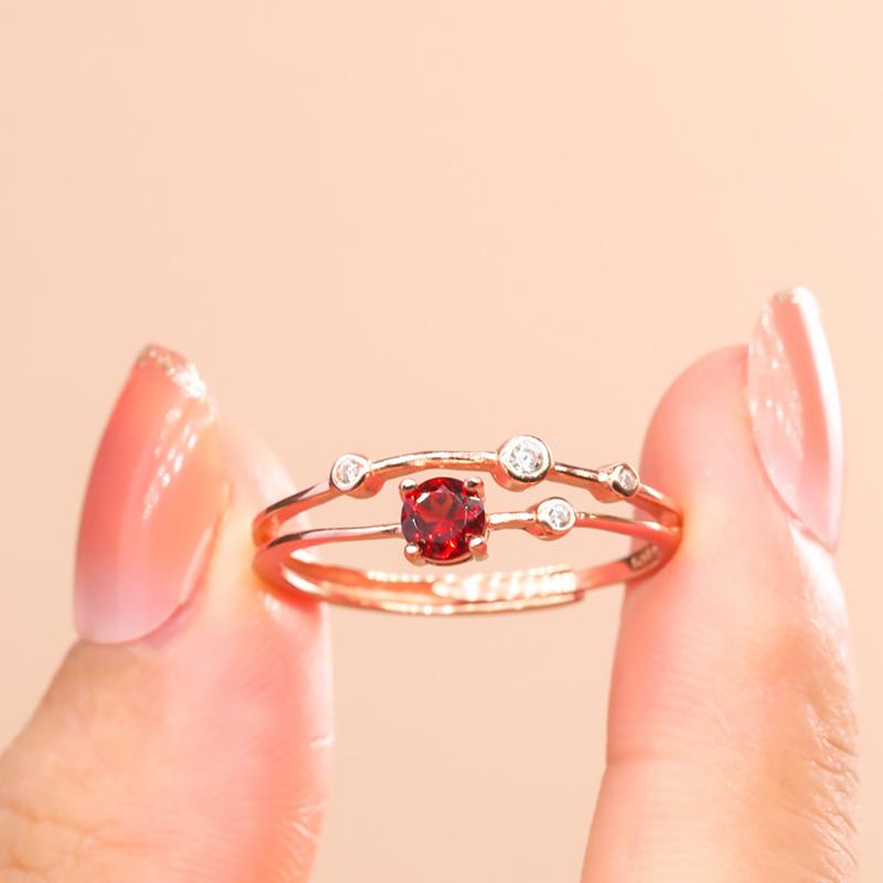 

Імітація Натурального Граната Кільце «Зоряний Шлях» Жіноче Інкрустоване Кругле 4.0 Покриття Рожевим Золотом Opening Adjustable