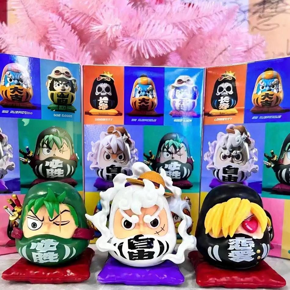 In Stock 6Cm One Piece Anime Q Version Figure Nika Luffy Zoro Sanji Cos Super Dharma Figurine Pvc Car Ornament Statue Model Toys