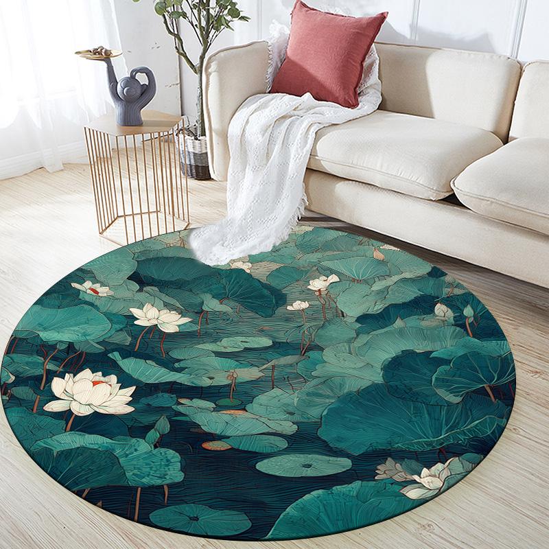 

Different Flowers Round Area Rug,Carpet Rug for Living Room Bedroom Sofa Playroom Decor,Non-slip Floor Mat 80cmx80cm