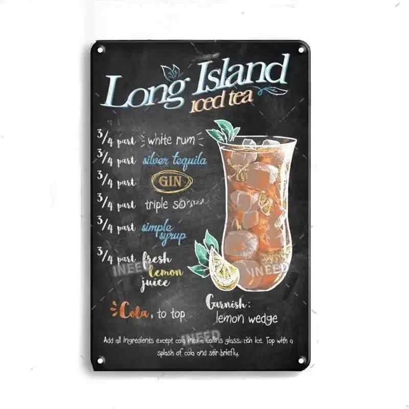 Vintage Metal Sign Decorations Gin & Tonic Cocktail Plate Charming Decorative Poster Plaque for Home Wall Decor 8 X 12 Inch