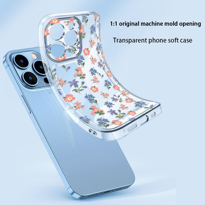 Anti-fingerprint blue powder floral mobile phone case Apple 15/14/13 ProMax affordable soft case iPhone17 case