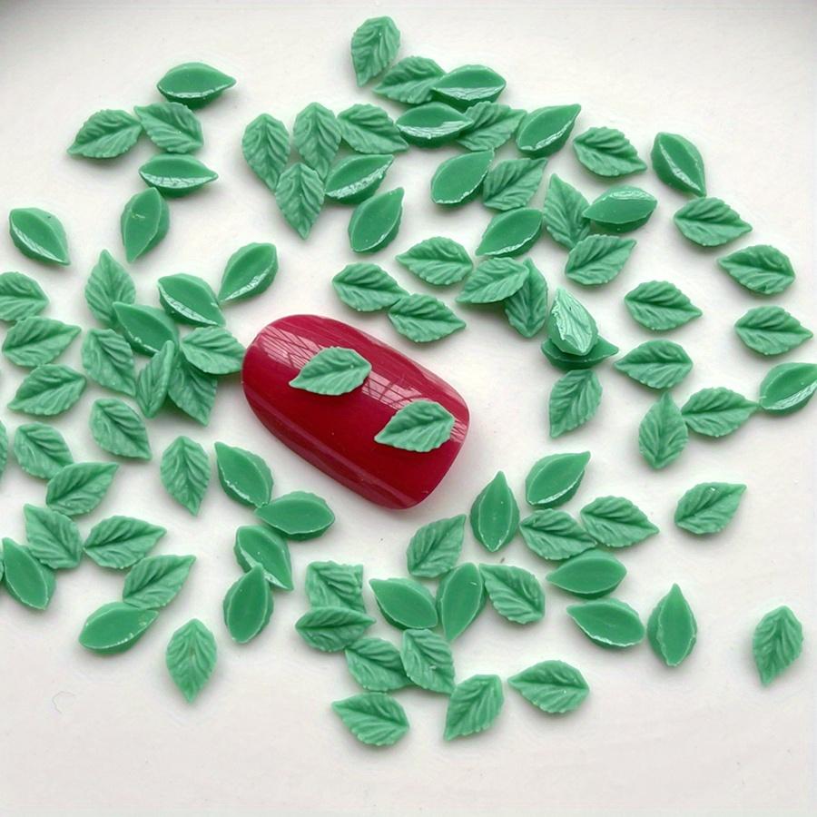 50 pieces of mixed green mini leaves flat back rhinestone diy jewelry making manicure art Deco small green leaves