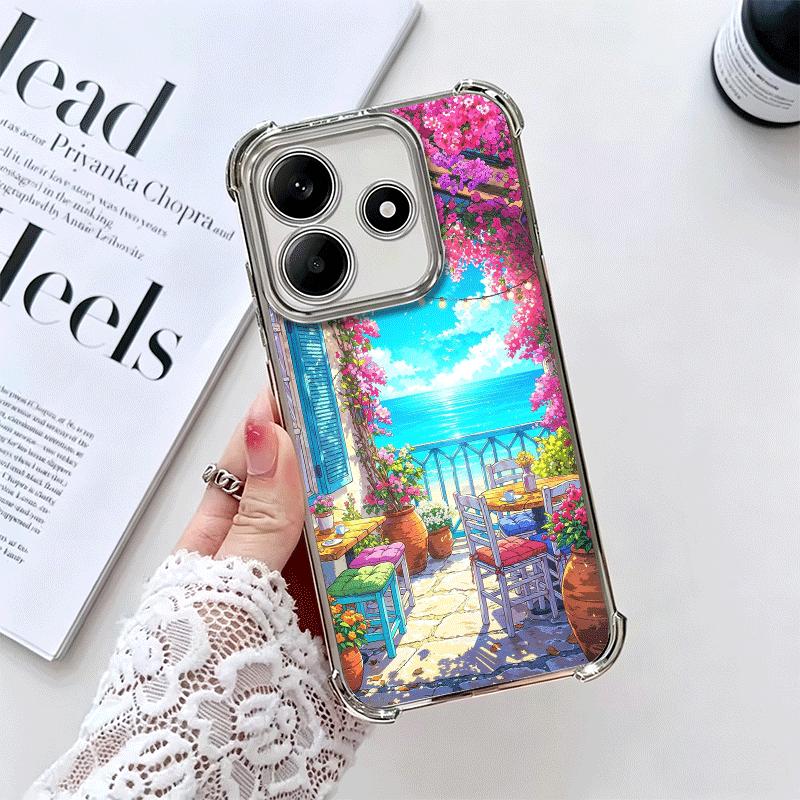 Anime Aesthetic Scenery Plating Phone Case For Xiaomi Redmi Note 14 15 Pro Plus 13 12 11 11S 11T 10 9S 9 5G Anti-Fall Airabag Co