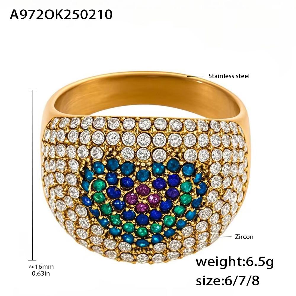 Stainless Steel Gold Plated Chunky Ring Women's Heart Shaped Colorful Zircon Luxury Couple Matching Finger Ring Summer Zircon