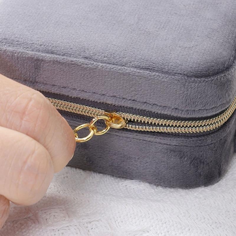 High-end Square Zipper Style Jewelry Box Travel Portable Velvet- Jewelry Storage Bag Bracelet Earrings Jewelry Organizer