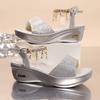 Elegant Ladies Pearls Ankle Strap Sandals Women Summer Party Wedding Gold Silver Shoes Woman Wedge Heels Sandalias