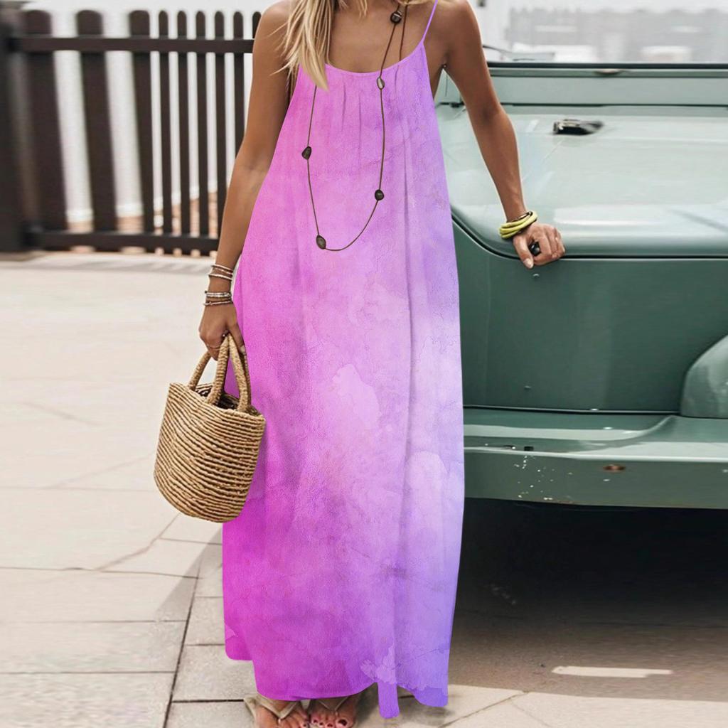 Dámské Módní Ležérní Volné Šaty s Květinovým Potiskem a Úzkými Ramínky Bez Zad