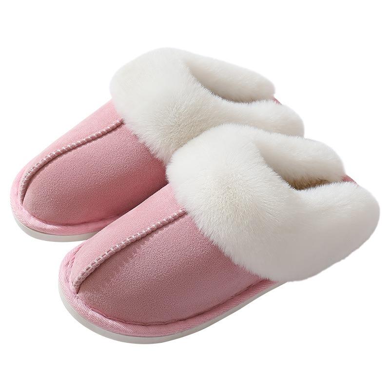 Winter Muntjac Fleece Fur Cotton Slippers Men's Indoor Thick Bottom Non-slip Warm Slippers Women