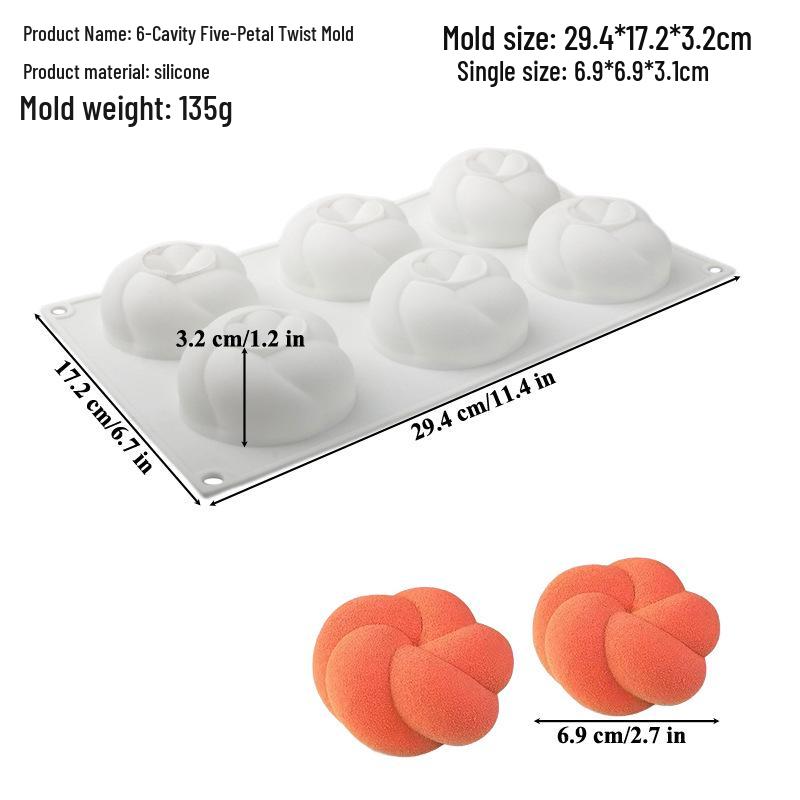 Matriță din silicon cu 6 cavități, formă de dovleac cu petale aurii și răsucire, pentru prăjituri și ciocolată