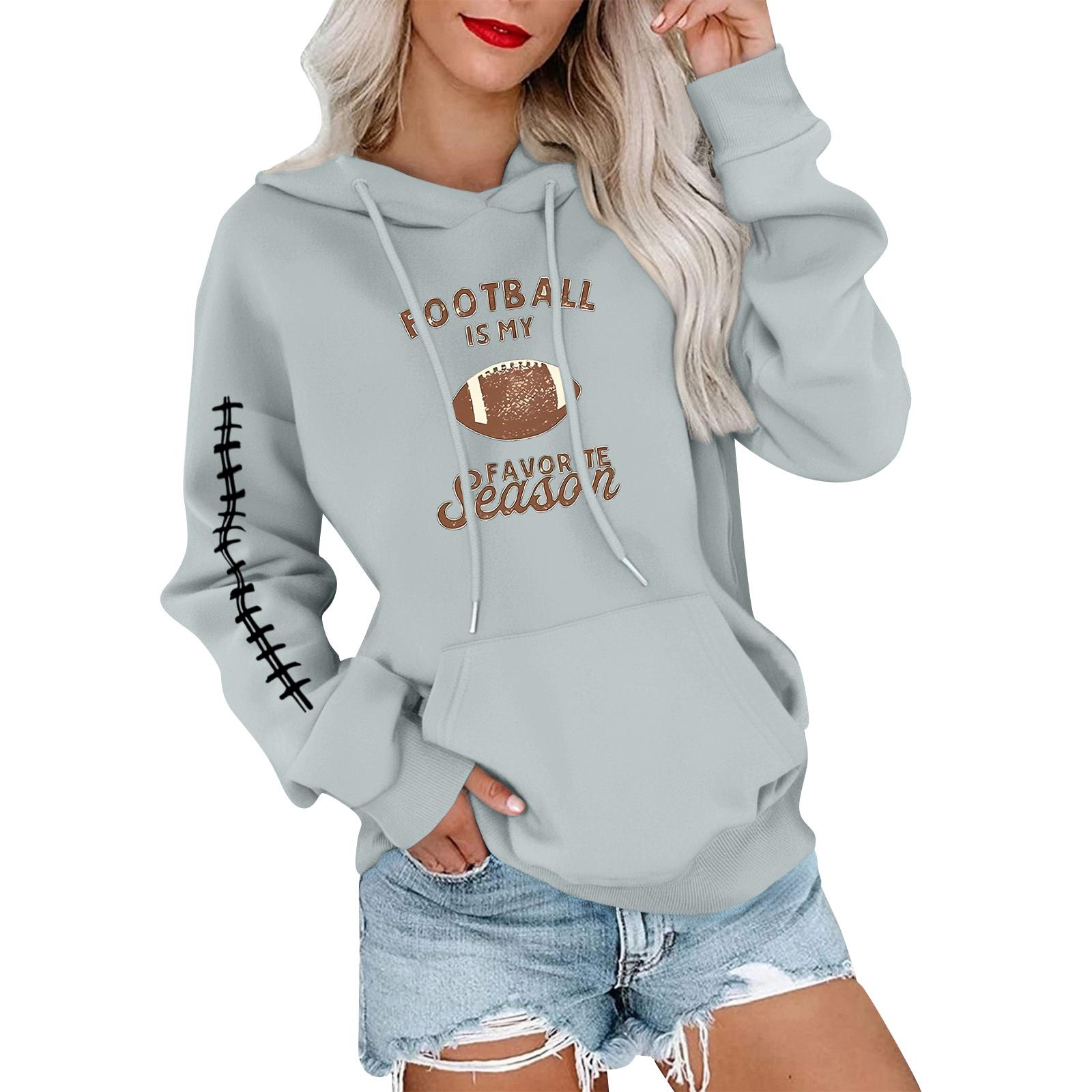 

Женский модный, повседневный, удобный свитер с круглым вырезом, капюшоном, длинными рукавами и принтом в стиле регби S