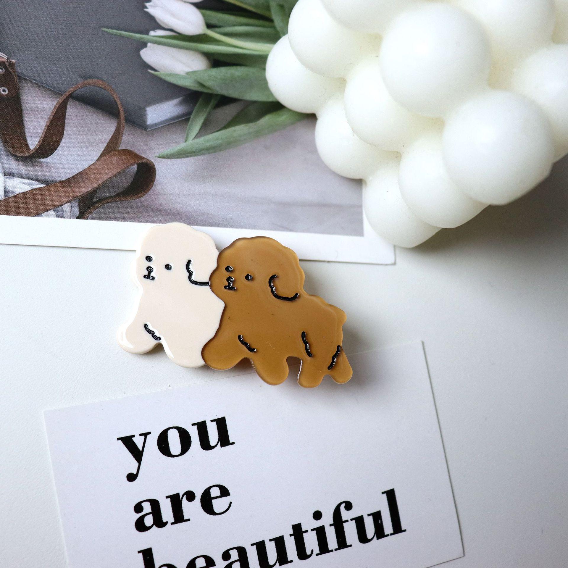 Nan Rui Jewelry 5.3cm Two-Color Puppy Hair Clip - Korean Style Cartoon Cream Edge