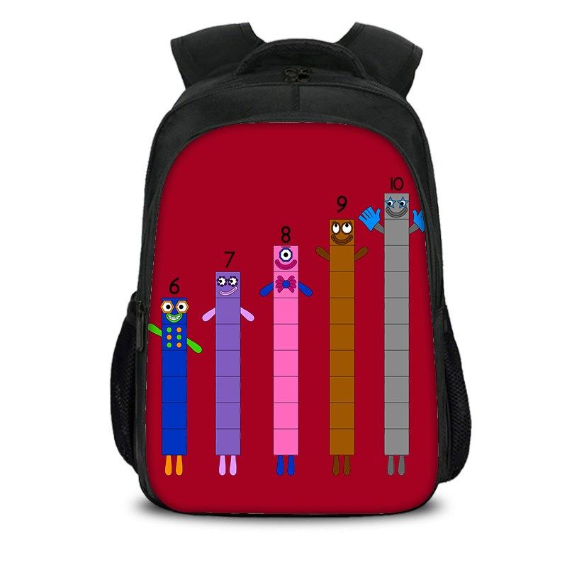 Plecak dla dzieci chłopców dziewcząt Numberblocks Torba szkolna Plecak podróżny Duża pojemność Wytrzymały materiał nylonowy Przestronna pojemność 20 l Wiele przegródek