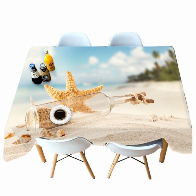 Conch Shell Seascape Pattern Resort Beach Tablecloth Thicken Cotton Rectangular Round Table Cloth For Wedding Picnic Party