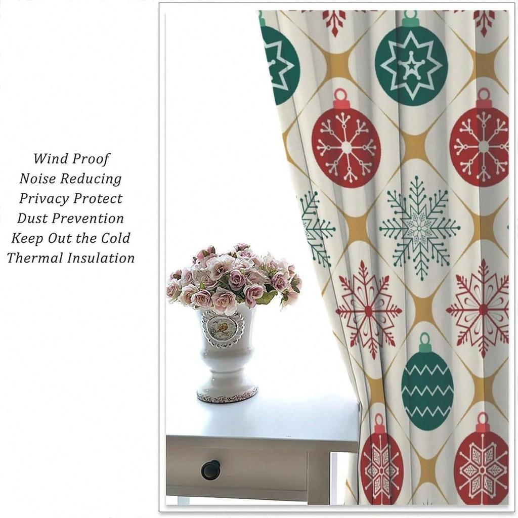 Christmas Blackout Curtains, Holiday Season Backdrop With Pine Leaves Ball Classic Design Print Window Drapes, For Living Room