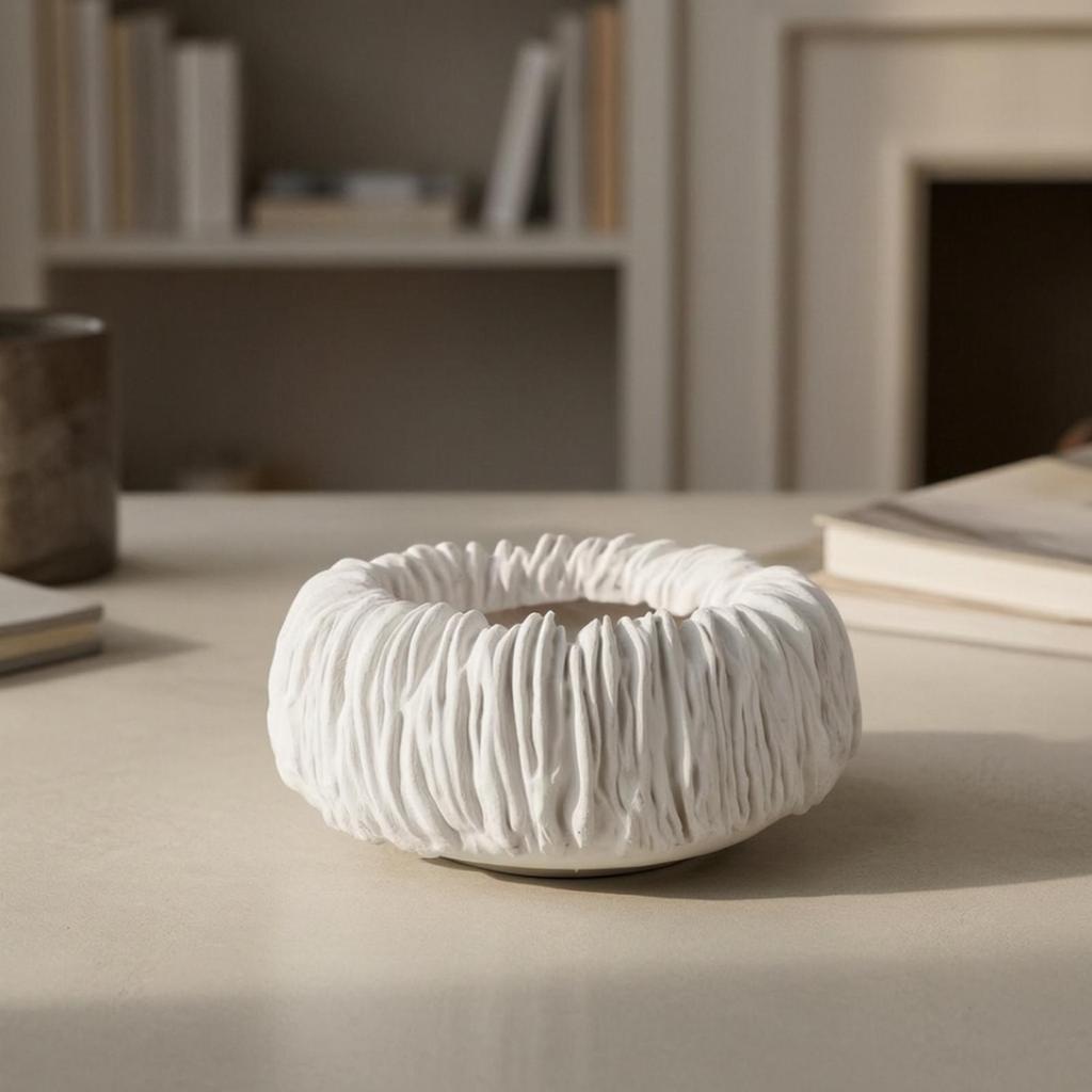 Resin Fruit Tray with Open Center Textured Sculptural Bowl Sleek for Tabletop