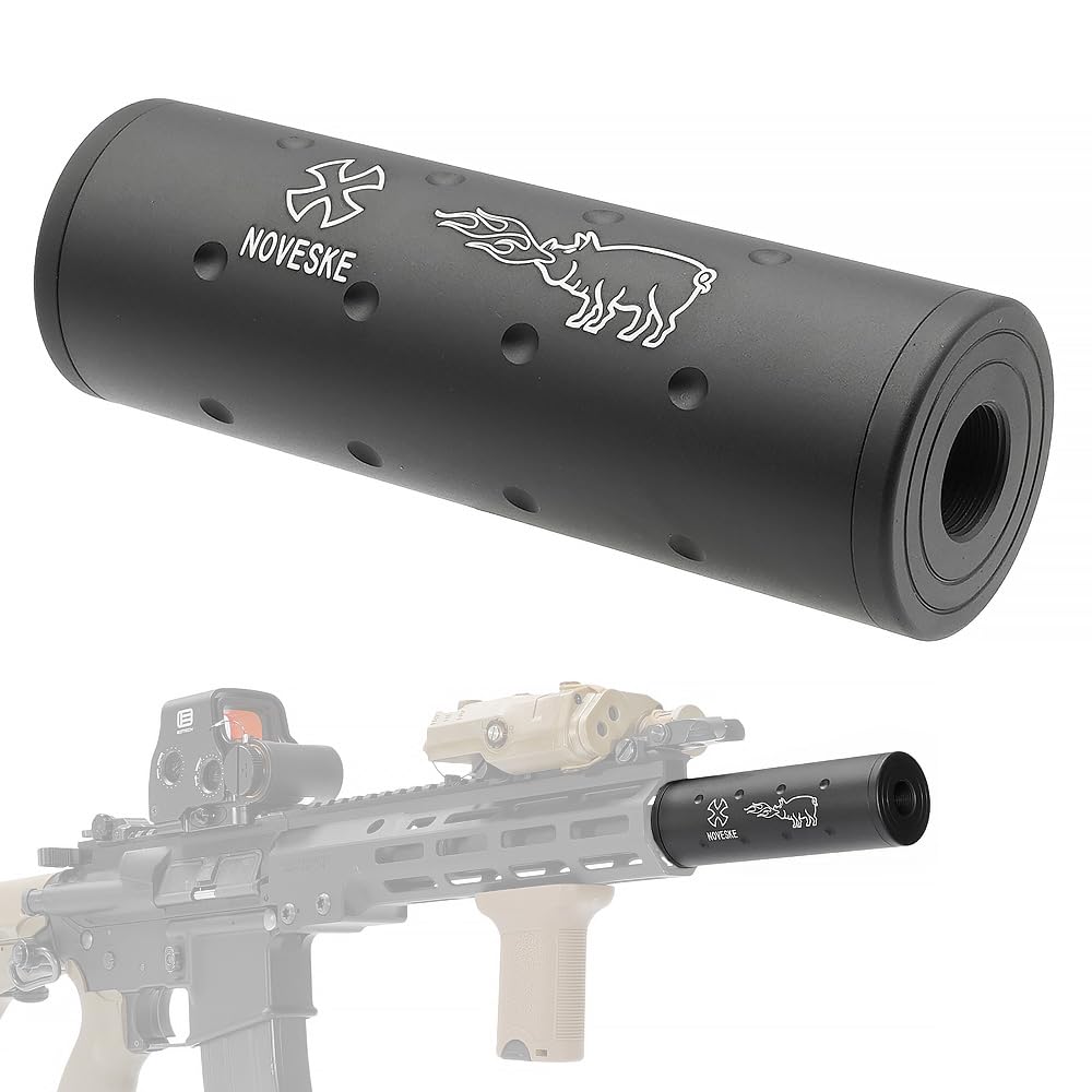 Ryohin Buhin 14mm Right-Handed/Clockwise Compatible Short Suppressor with NOVESKE Stamp, Compatible with 108mm Handguns and Pistols