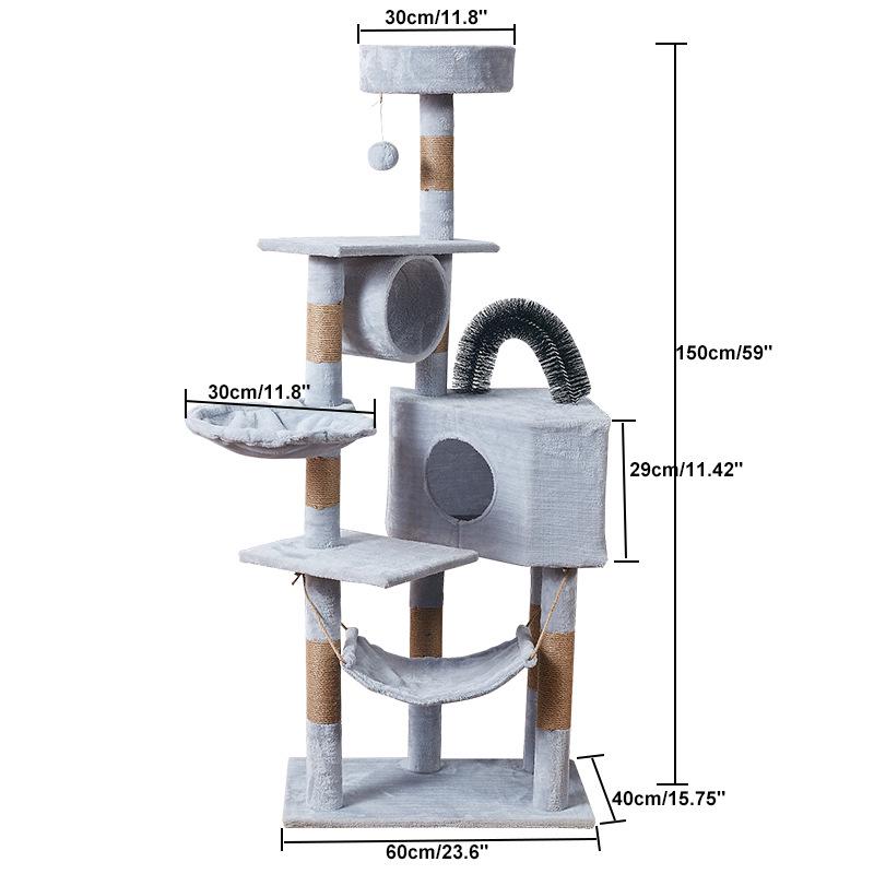 Velvet Cat Tree: Large Climbing Frame & Bed for Cats and Kittens, Space-Saving Design for All Seasons