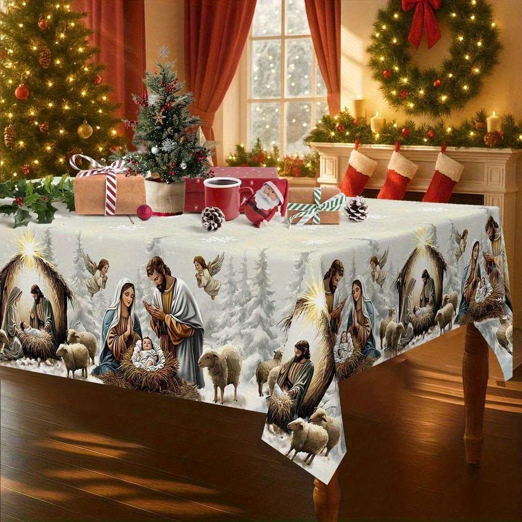 Christmas Table Runner Snowman Reindeer Digital Print Holiday Dining Decor