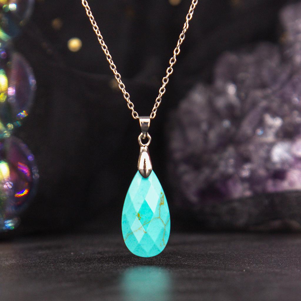 Natural Crystal Pendant, Blue Gold, Amethyst, Cut Surface, Long Water Droplet Necklace, jewelry,Christmas Gift, Valentine's Day Gift, Birthday Gift