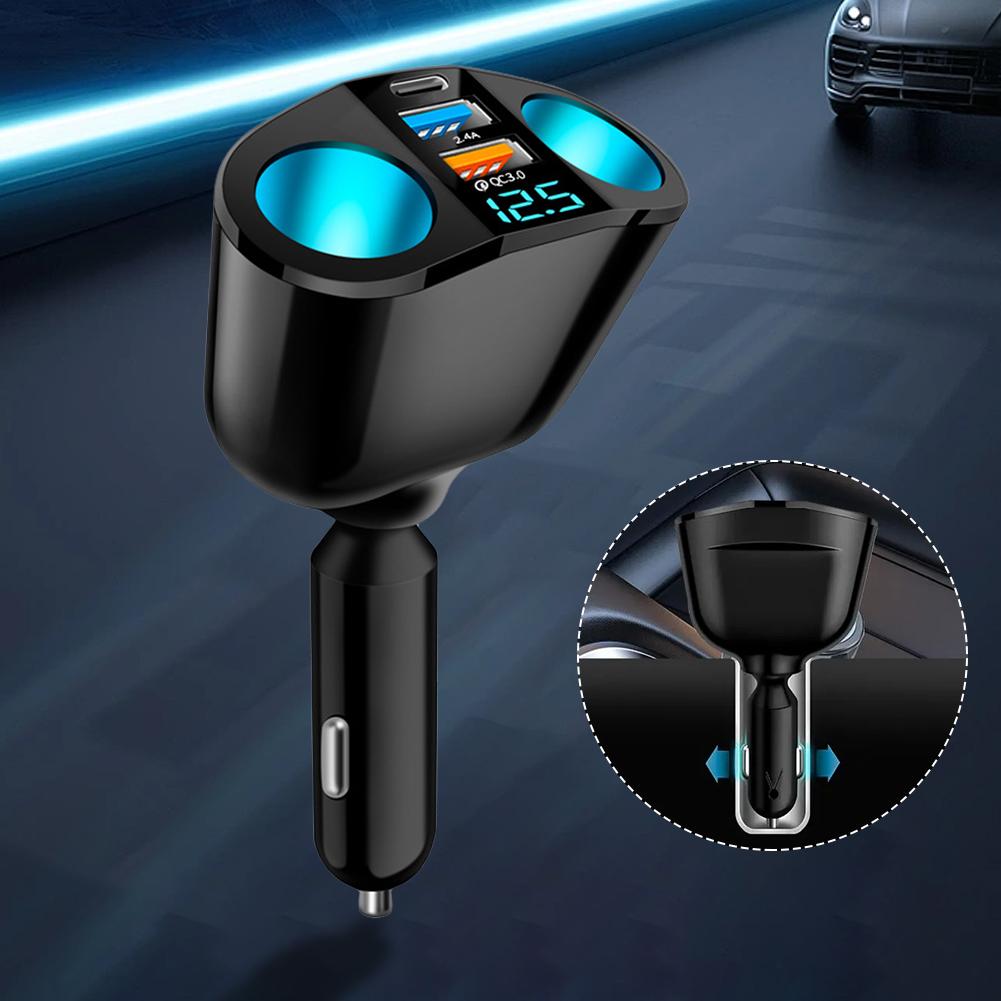 1-5pcs PD QC3.0 2.4A Car Charger LED Digital Display Dual Port 12V-24V 120W Fast Charging Car Cigarette Lighter Socket Splitter