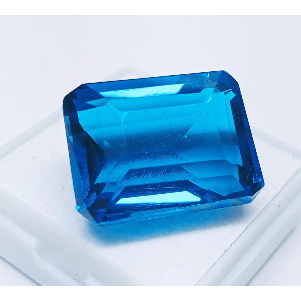 AAA Natural London Blue Topaz 22.75 Ct Emerald Cut Certified Loose Gemstone