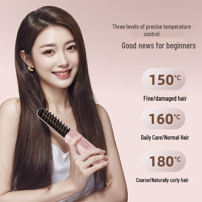 Portable Wireless Ionic Hair Comb: Dual-Use Straightener & Curler for Wet/Dry Hair 3.7V