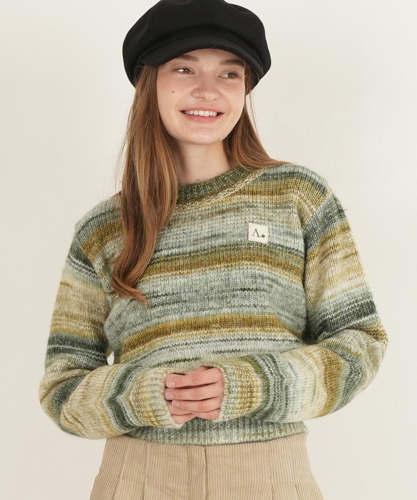 THE-ABON Wool Crop Mix Color Knit Green