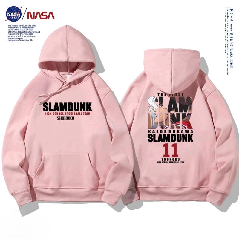 NASA joint autumn and winter cartoon slam dunk print student hooded sweatshirt men and women plus velvet long-sleeved pullover