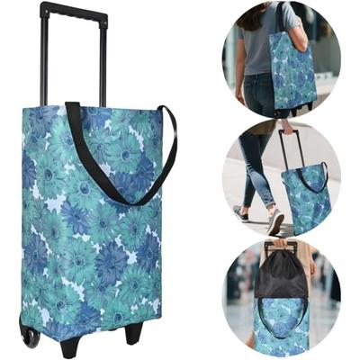 Waterproof Foldable Shopping Bag with Wheels Retractable Handle Handheld Shopping Trolley  Grocery