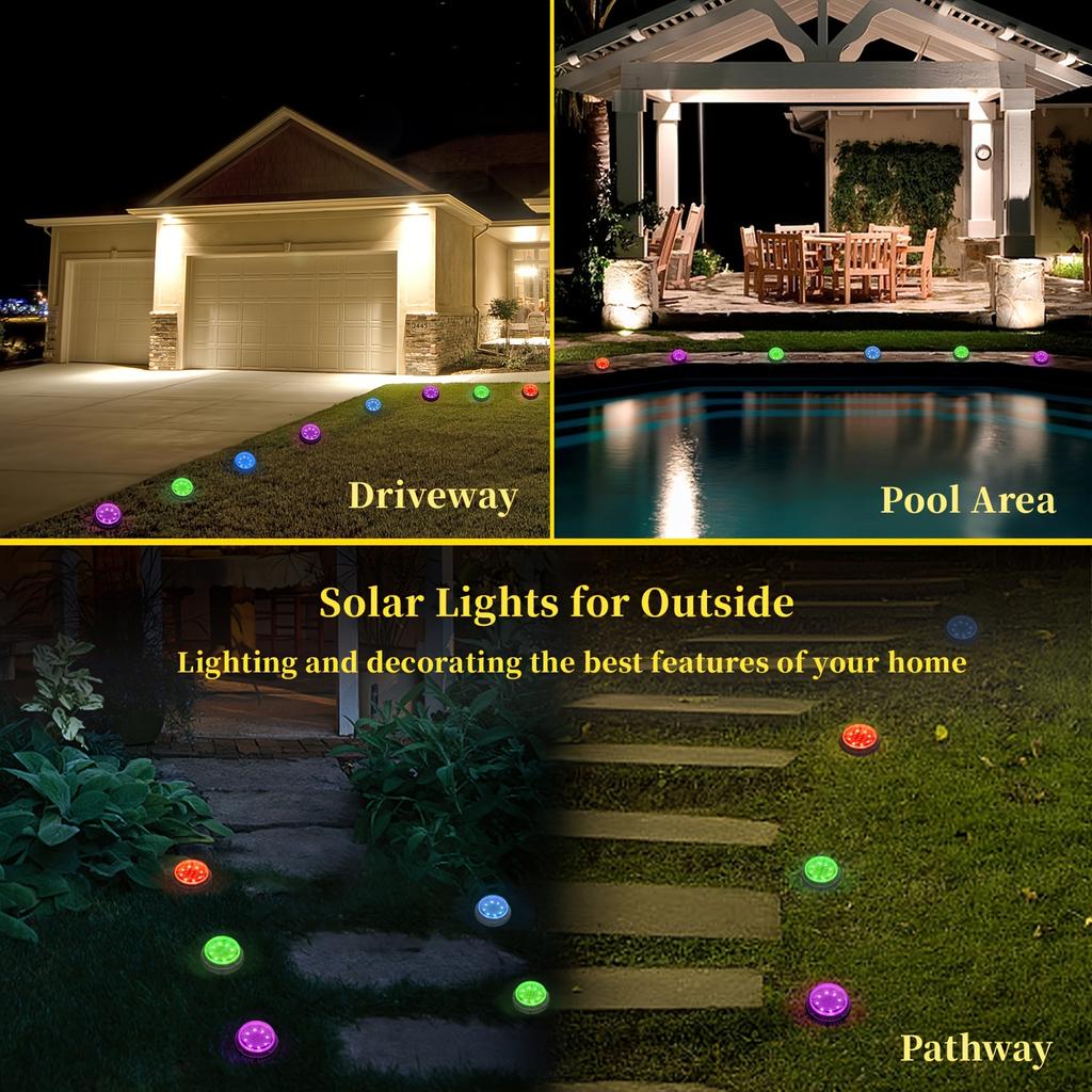 4pcs Solar Ground  Lights Outdoor, 8LED Solar Floor Lights Outdoor, Solar Garden Lights Solar Path Lights for Lawn Pathway Patio, Colorful/Warm White