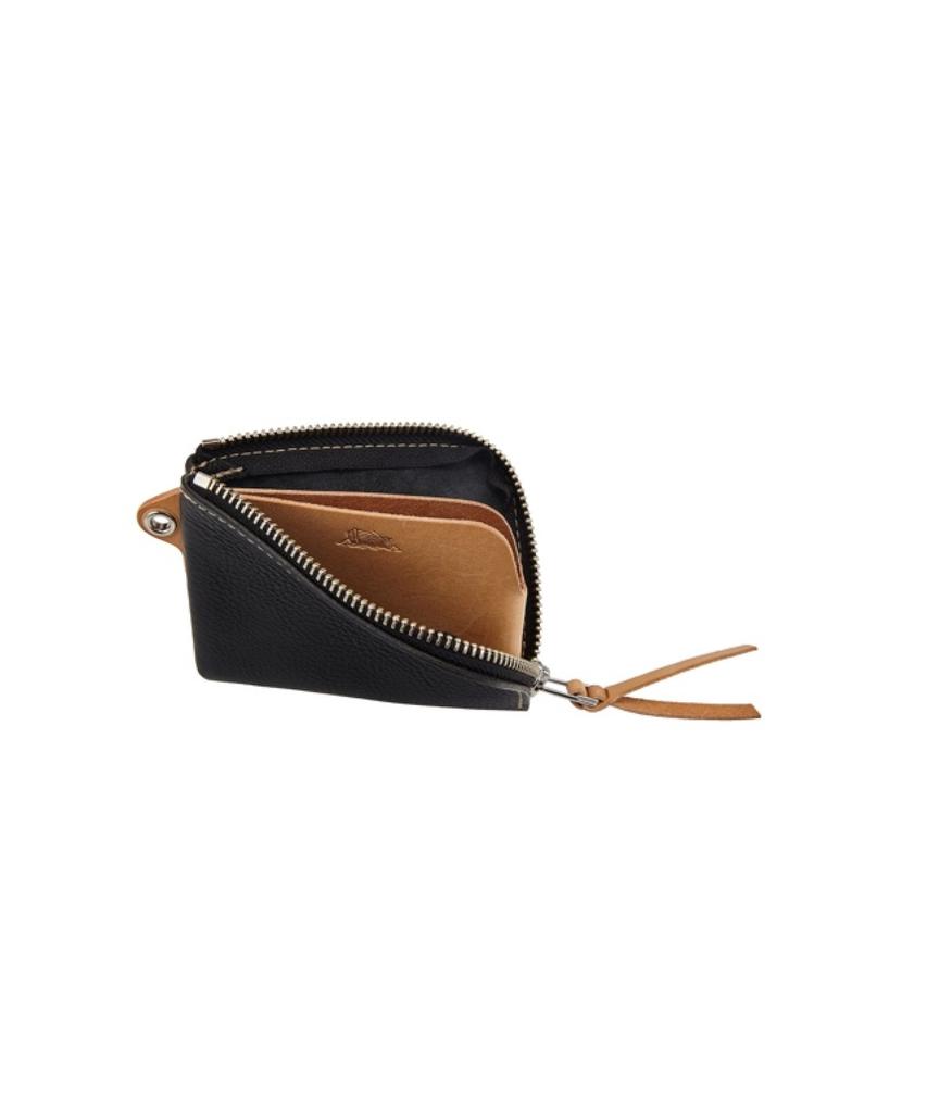 Brassboats Zipper Eyelet Vegetable Leather Wallet (Black)