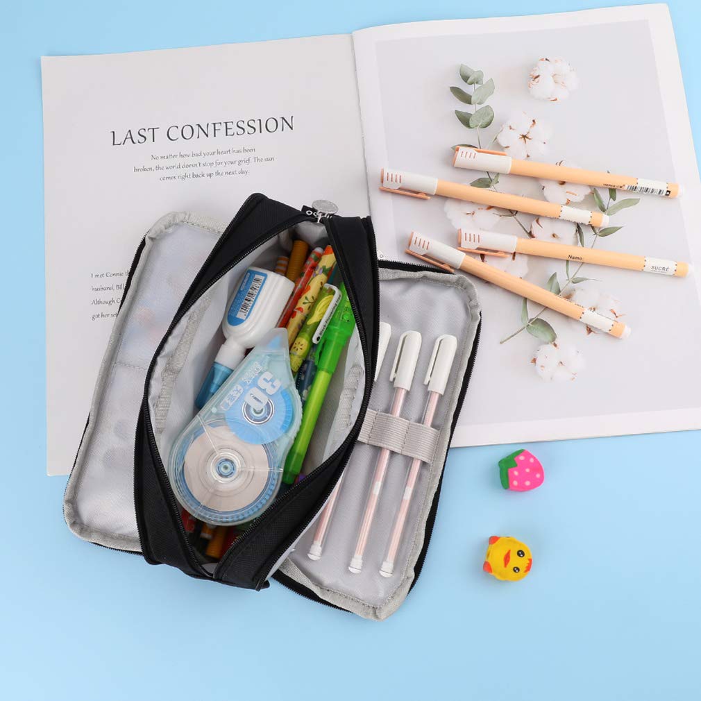 iSuperb Pencil Pure Navy and Large Multifunctional Pencil Case for Small Item for 6 Colors Double-Open Case, Black, Blue, Ginger, Capacity, Storage,