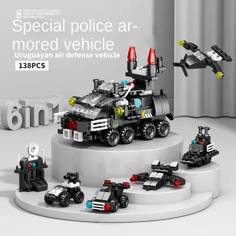 6IN1 City Engineering Car Police Truck Mech Dinosaur Building Blocks Tank Helicopter Bricks Fire Fighting Set Toys for Children