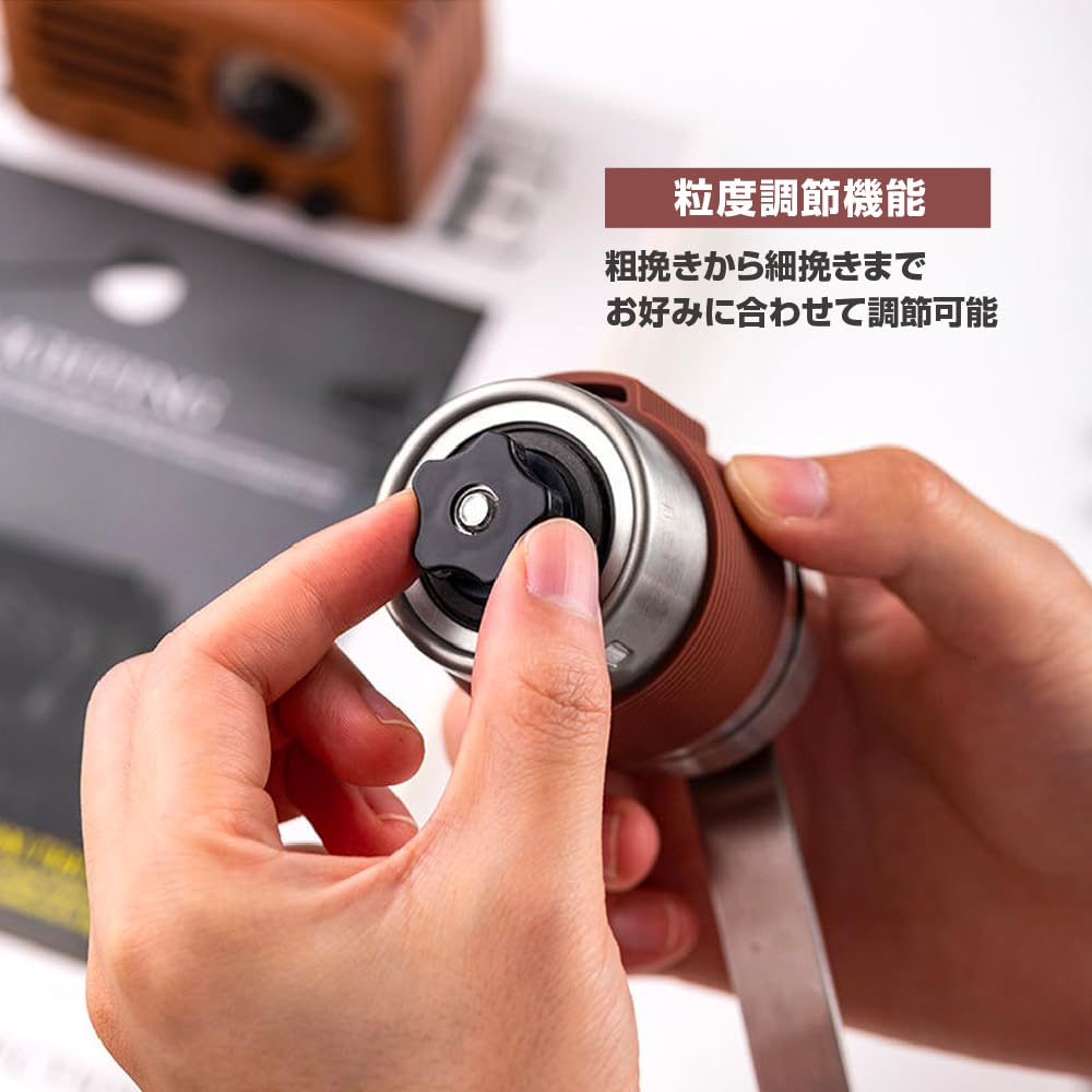 KIRASTART Coffee Mill, Hand Grinder, Manual Coffee Bean Grinder, Adjustable Coarseness, Washable, Lightweight (285g), Portable, Easy To Clean,