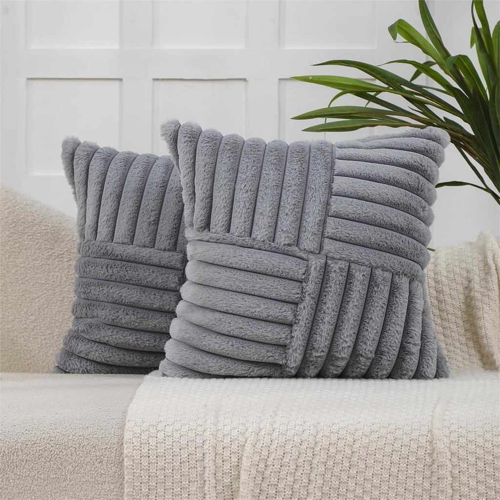 Decorative Throw Pillowcase, Patchwork Design, 18 X 18 Inches, Soft Striped Throw Pillowcase, Suitable For Sofas, Beds, Living Rooms