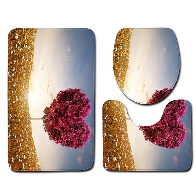 3D Heart-Shaped Bathroom Toilet Three-Piece Floor Mat Doormat Bathroom Carpet