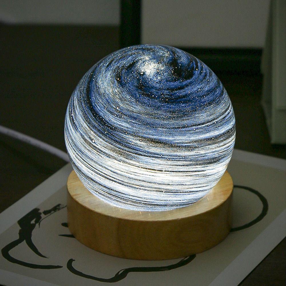 Luminous Glass Sphere 80MM LED Night Light With Wooden Stand Crystal Ball  Bedroom
