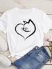 New Cute Love Heart Cat Print Women T-Shirt Casual Short Sleeve Top Summer Women's Clothing Cartoon Streetwear Y2k Clothes