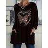 Women's long-sleeved round-neck T-shirt, suitable for spring, autumn and winter seasons. It has pockets and print designs. machine washable.
