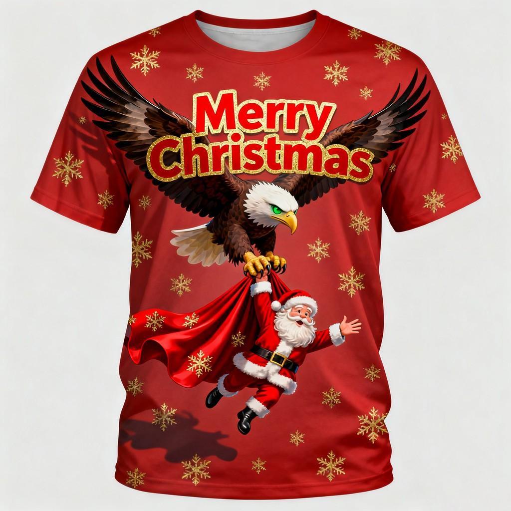 Christmas Men's T-shirt, Santa Claus Printed T-shirt, New Year's Party Round Neck T-shirt, Top