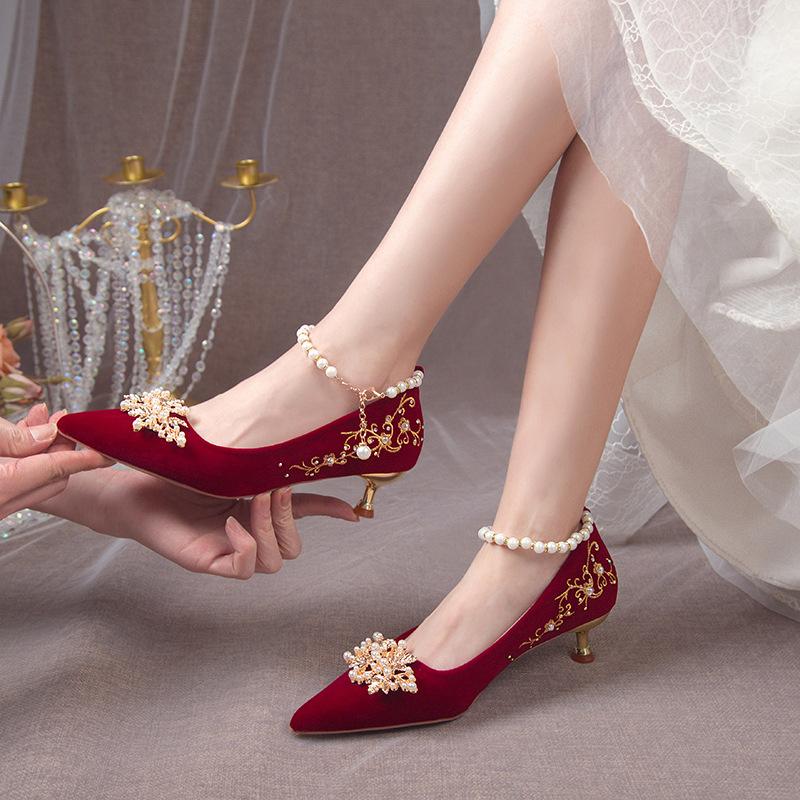 Fashion Women Red High Heel Shoes Elegant Fashion Designer Pointed Tip Fine High Heels Women Water Diamond Banquet Wedding Shoes Tacones