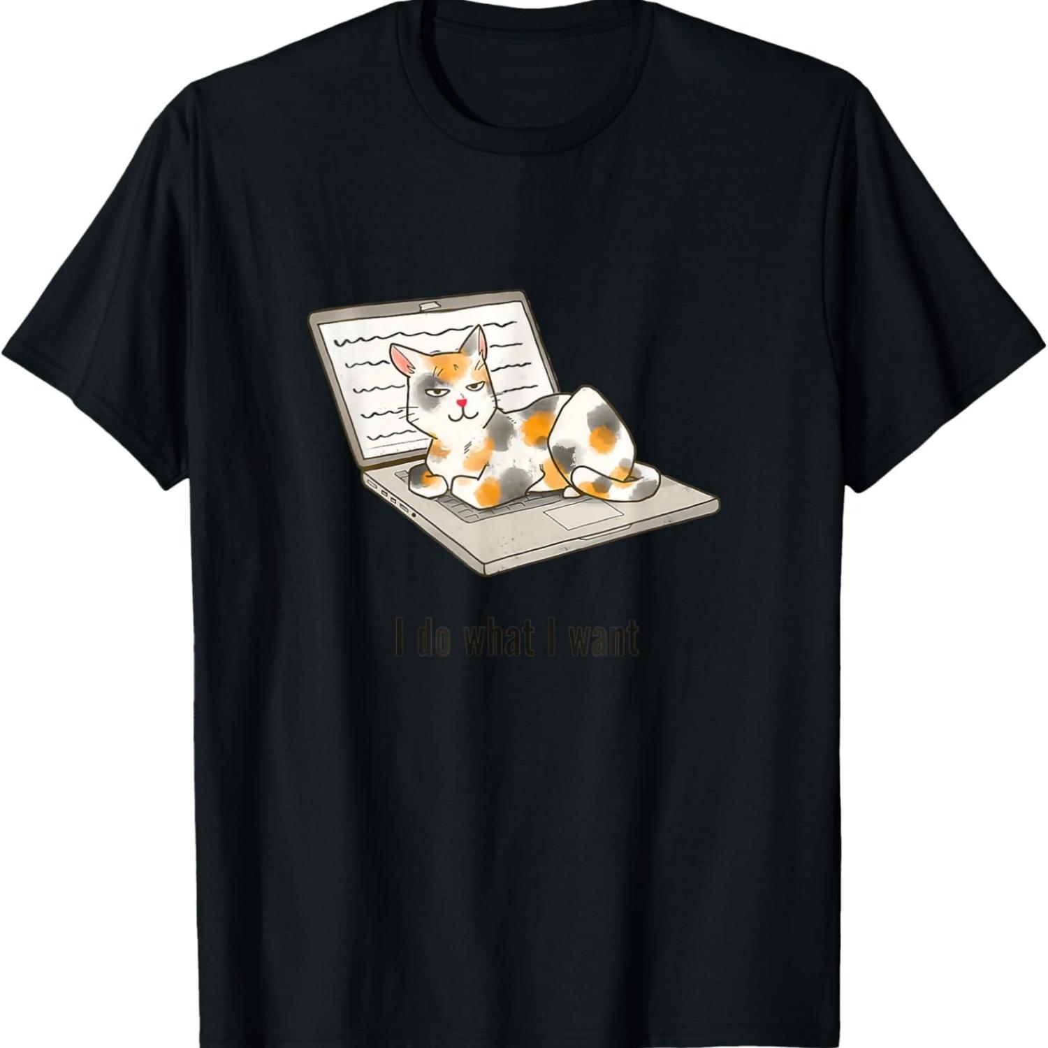 Funny I Do What I Want Boss Cat Sitting on Laptop Cat Meme T-Shirt S чёрный