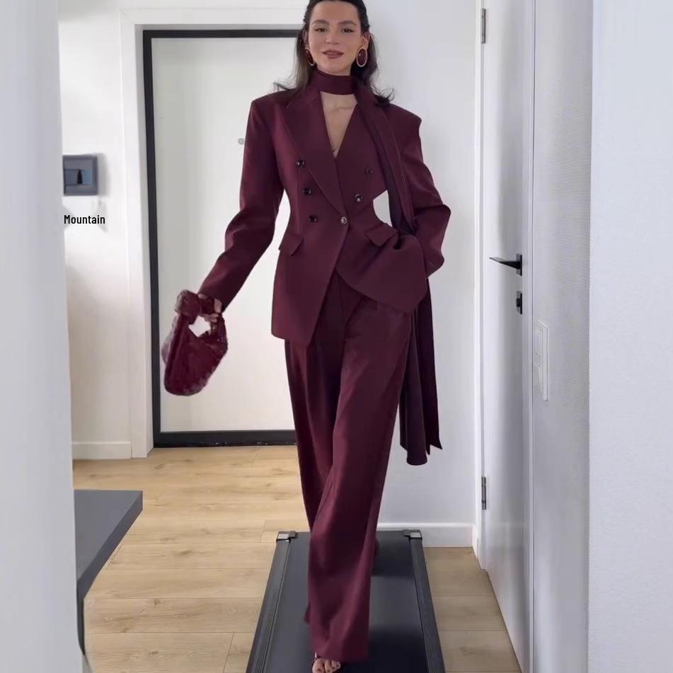 2025 Autumn Women's Fashionable & Versatile Professional Suit: Comfy Jacket & Wide-Leg Pants Set