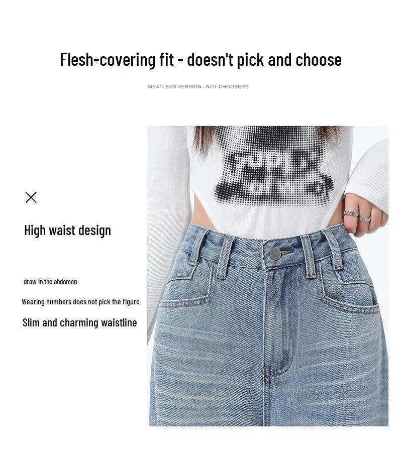 Spring 2025 Women's High Waist Retro Blue Wide-Leg Jeans - Floor-Length, Slimming, Loose Fit.